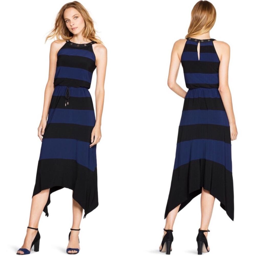 White House Black Market Black Blue Colorblock Maxi Dress